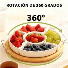 Platos Divididos Botanero Giratorio Puesto de Refrigerios Giratorio con 5 Soportes de Ceramica Centro de Mesa de Comida Perfecto para Acampar Cenas Familiares Fiestas de Cumpleaños Etc.Resistente al calor, sólido, material de grado alimenticio - Blanco - Ver 5