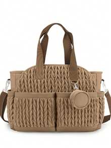 1pc New Quilted Mommy Bag, Shoulder Handbag With Storage, Waterproof Material, Diaper Bag For Maternity & Baby Travel - Multicolor - View 12