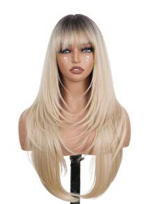 26英寸深棕色刘海假发，长款深棕色耐热合成纤维多层假发，适合日常佩戴和派对场合 - 彩色 - 查看 14