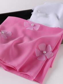 梦幻系列时尚串珠花卉装饰庆典及情人节礼物头巾，亮粉色 - 彩色 - 查看 2