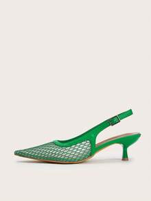 Tacones de aguja minimalistas con malla transpirable y hebilla para oficina - Verde - Ver 2