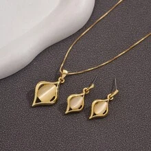 Pendientes de diamante de piedra ojo de gato de estilo chino vintage para mujeres, clips de oreja de diseño elegante, gota de agua de celebridad de internet - Conjunto de oro rosa - Ver 7