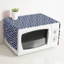 1pc Geometric Pattern Microwave Oven Dust Cover, Decorative Dust Cover, Flat Printing, Linen Material, Non-Waterproof, With Side Pocket, Home Decor, Appliance Protection Decor, Easy To Use And Clean