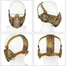 AOUTACC - Máscara plegable de malla Airsoft, nailon militar táctica de media cara con protección para los oídos, protección ajustable CS protector inferior para máscara CS Caza Paintball Shooting - Acero aleado-Oreja de Malla, MA - Ver 7