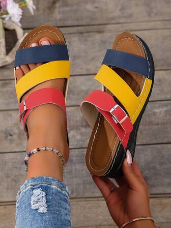 Women's Thick Sole Comfortable Non-Slip Retro Casual Wedge Slippers, Fashion Simple Portable Summer