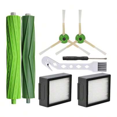 Replacement Parts Kit For IRobot Roomba I7+, 3i, I4, I6i, I8+, I7, E5, E6, E7 Series, Includes: 1 Pair Of Roller Brushes, 2 Side Brushes, 2 Filter Covers, 1 Wet Blade, 1 Cleaning Brush - Packaged In OPP Bag.