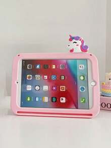 1 Stück süße rosa Einhorn Silikon Cartoon Tier geformte 360° drehbare Halterung Schutzhülle mit Stiftfach, geeignet für iPad 7/8/9, iPad Air 5/4/3 9. Generation 10.2, iPad Pro 11, iPad Mini 5 (ohne Schlüsselband) - Verschiedenfarbig - Übersicht 11