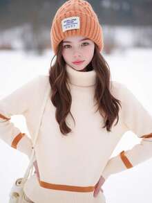 1件韩式字母刺绣针织帽 - 时尚休闲，简约优雅，男女皆宜的街头服饰，采用优质针织纱线制成，质地奢华，精心挑选的3D字母设计，无缝隐形缝线，舒适贴合的帽檐，专为冬季保暖和保护耳朵而设计。 - 彩色 - 查看 3