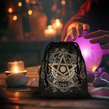 1pc Elegant Moon & Sun Mandala Spiritual Altar Cloth, Starry Sky Tablecloth, Occult Astrology Black Divination Mat, Tarot Cloth, Boho Style Gaming Mat, Home Decor - Black - View 7