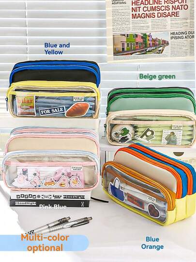 1个马卡龙色铅笔盒，新款文具包，大容量铅笔盒，便携式铅笔盒，可装化妆品，便携礼品，适合办公室、学校、年轻人、女孩、男孩、成人使用。[产品仅包含铅笔盒，不包含场景配件]