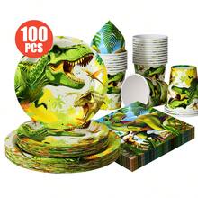 Dinosaur Disposable Plates, Napkins, Cups - One-Time Party Supplies Set, Fits 25 Guests, Disposable Paper Plates Suitable For Birthday, Wedding, Theme Party, Family Picnic - Multicolor - View 1