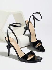 Women's Sexy Waist-Cinching Criss-Cross Buckle Slim Ankle Strap High-End Glossy Textured Skin-Friendly Versatile Elegant Mysterious Shiny Black Fashion High Heel Pointed Toe Heart-Shaped Heel Party Banquet Wedding Graduation Outdoor Travel Valentine's Day Mother's Day Christmas New Year Teacher's Day Thanksgiving Sandals - Black - View 6