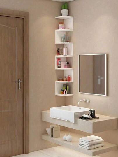 1pc Bathroom Corner Shelf, Wall Mounted Rotating 5-Tier Semi-Circle Storage Rack, Holds Shampoo, Towels, Cosmetics, Decorative Corner Wall Shelf, Suitable For Bedroom, Kitchen, No Drilling Required Bathroom Accessories