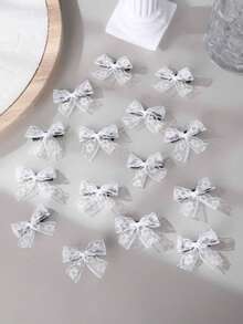 15pcs/Set Girls Lace Flower Bow Barrettes, Fashion Sweet Ballet Cute Colorful Lace Hair Clips, Y2K Accessories, Claw Clips, Hair Slide - White - View 3