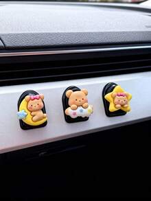 AD 3 Móc Treo Ghế Trước Xe Ô Tô Ngẫu Nhiên, Thiết Kế Hình Trăng & Gấu Dễ Thương, Phụ Kiện Trang Trí Nội Thất Xe Hơi Cá Tính Sáng Tạo Theo Phong Cách Hoạt Hình - Màu Mù tạt vàng - Xem 6