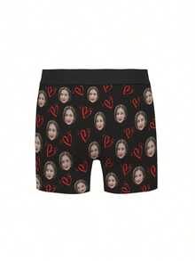 Latest Custom Face Men'S Boxer Shorts For Valentine'S Day, Personalized Men'S Square Underwear, A Gift For Boyfriends Or Husbands, Custom Photo Avatars, Holiday Gifts, Photo Customization, Men'S Boxer Shorts With Pictures. - màu đen - Xem 6