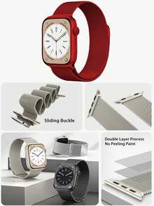 1 Dây đeo kim loại kiểu Milanese tương thích với Apple Watch 38mm 40mm 41mm 42mm 44mm 45mm 46mm 49mm dành cho nam và nữ, dây lưới thép không gỉ có nam châm, có thể điều chỉnh, tương thích với Apple Watch Series Ultra 10 9 8 7 6 5 4 3 2 1 SE - Đỏ - Xem 2