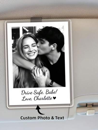 1Pc Custom Couple Photo Car Visor Clip, Drive I Love You Sun Visor, Personalized Gifts For Him, Valentines Day Gift For Boyfriend