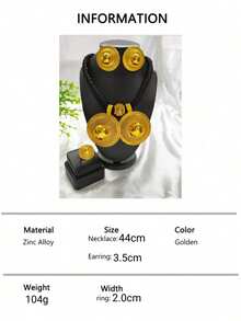 1 Vòng cổ, 1 Đôi Hoa tai, 1 Nhẫn Bộ trang sức thời trang, Mặt dây chuyền tròn dây đen mạ vàng, Bộ 3 món, Phù hợp cho: Cô dâu Châu Âu, Châu Phi, Trung Đông, Dubai, Đám cưới, Tiệc tùng, Halloween, Giáng sinh, Ngày lễ tình nhân, Ngày của mẹ, Sinh nhật, Quà tặng ngày lễ, Vòng cổ, Vòng tay, Hoa tai đeo hàng ngày - Vàng - Xem 8