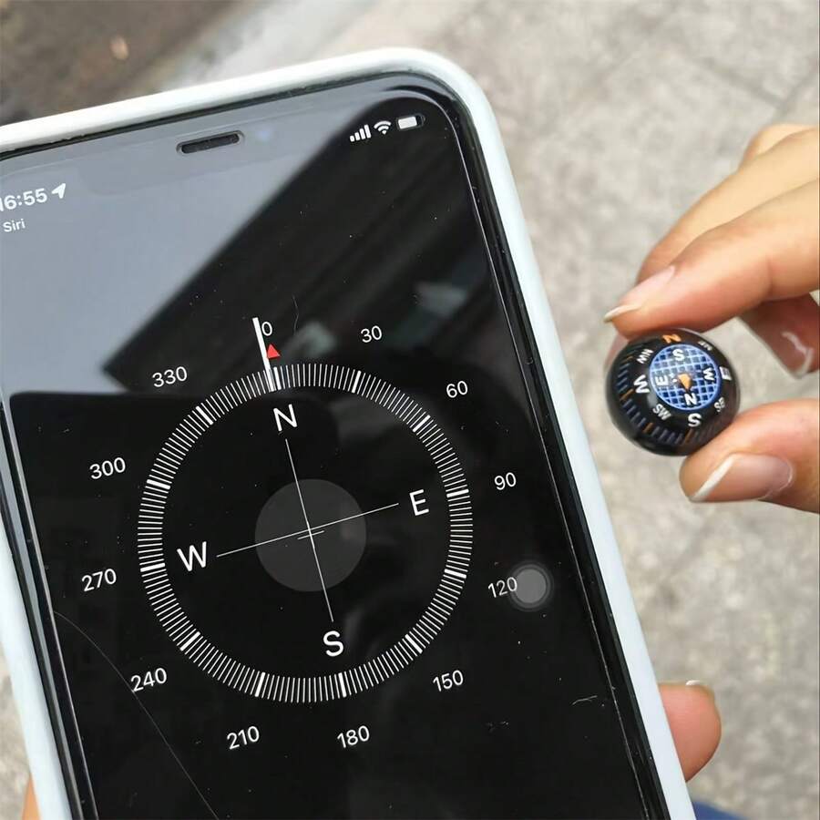 1pc Spherical Compass With Thermometer, Made Of High Refractive Index Plastic, Navigation Tool Without Flint/Magnesium Rod Or Battery Required - Black - View 1