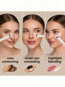 遮瑕刷 眼下迷你斜角平头歌舞伎鼻部轮廓刷 用于遮瑕、晕染、定妆、抛光粉底液、膏状化妆品专业小型粉底刷 - 粉色 - 查看 4