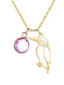 1 pièce Collier pendentif oiseau en acier inoxydable plaqué or 18 carats pour femme, pendentif pierre de naissance de décembre, collier commémoratif de l'oiseau de la liberté, convient pour l'anniversaire, l'anniversaire de mariage, cadeau de demoiselle d'honneur, cadeau de la Saint-Valentin - Doré - Voir 13