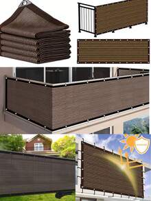 1pc Heavy Duty Outdoor Backyard Privacy Screen, Sun Shade Wind Resistant Mesh Fence With Eyelets, Outdoor Wind Blocking Privacy Screen, Backyard UV Blocking - Brown - View 11
