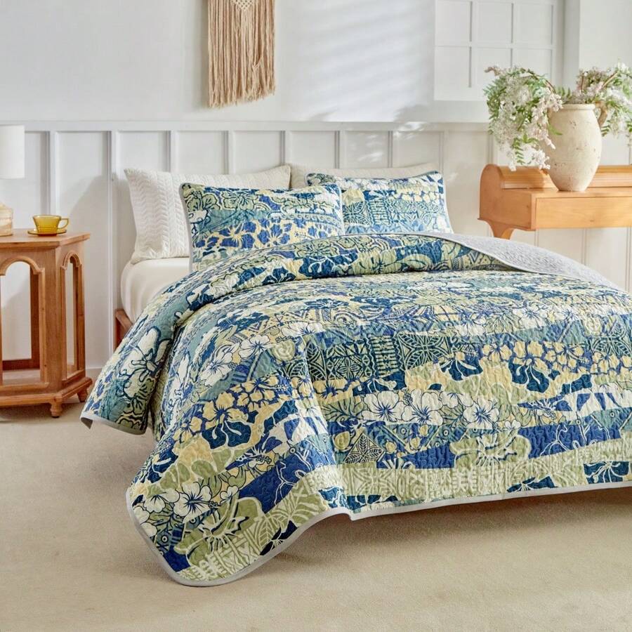 3pcs King Size Duvet Cover Set With Pillowcase, Lightweight & Soft Quilted Bedspread, Digital Printed Bed Cover For All Seasons, Spring & Summer - Multicolor - View 1