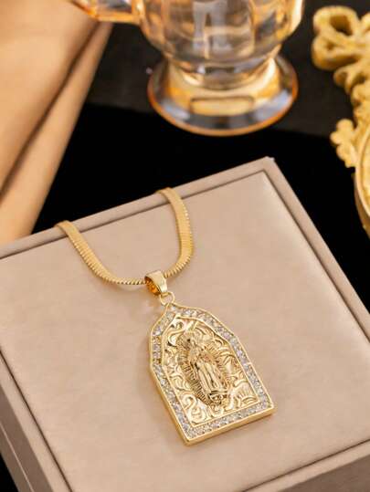 1pc Portrait Geometric Pendant Necklace, Unique Design Niche Creative Fashion Hip-Hop Accessory, Recommended For Parties, Festivals (OPP Bag Packaging)