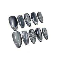 Dark Style Cat Eye Nail Stickers 3D Carved Liquid Texture Wearable Nails Designed For Women And Girls 10 Pieces/Set Available In 3 Sizes Suitable For Parties Weddings Daily Wear Comes With Small Gift - 中杏仁 - 查看 4