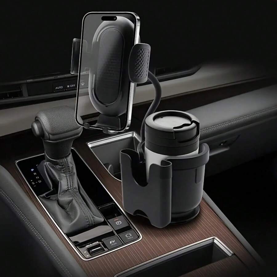 可调节车载杯架手机支架，多功能车载杯架手机支架，采用坚固的ABS材质，稳定防滑，兼容、安卓手机，生日礼物，送给家人、朋友的理想之选，生日驾车配件，车载手机支架，承重力强。