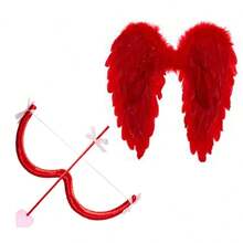 4pcs Cupid Valentine's Day Costume Set, Including Red Wings, Bow & Arrow, Headband And Glasses, Suitable For Holiday Role Play, Photo Props, Birthday Gifts, Romantic Decor, Special Nights, Anniversary Decor, Valentine's Day Party Supplies, Valentine's Day Costume Accessories, Unisex, Also Suitable For Singles Valentine's Day Party - Multicolor - View 4
