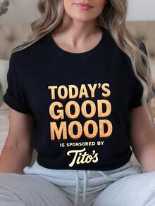 Today's Good Mood Is Sponsored By Tito's T-Shirt 100% Cotton Crew Neck Short Sleeve Funny Vodka Alcohol Drinking Lover Tee Novelty Bartender Humor Graphic Top Soft Breathable Cas-2 - 黑色1 - 查看 2