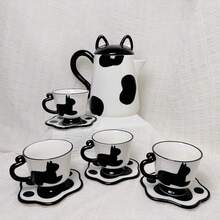 Ceramic Cat Tea Set,Cute Cat Paw Tea Mugs And Saucers Set Of 4,Perfect Cat Themed Gifts,Lovely Cat Decor,Tea Sets For Adults,Excellent Gift Idea For Cat Lovers (Black, 4) - 黑色的 - 查看 2