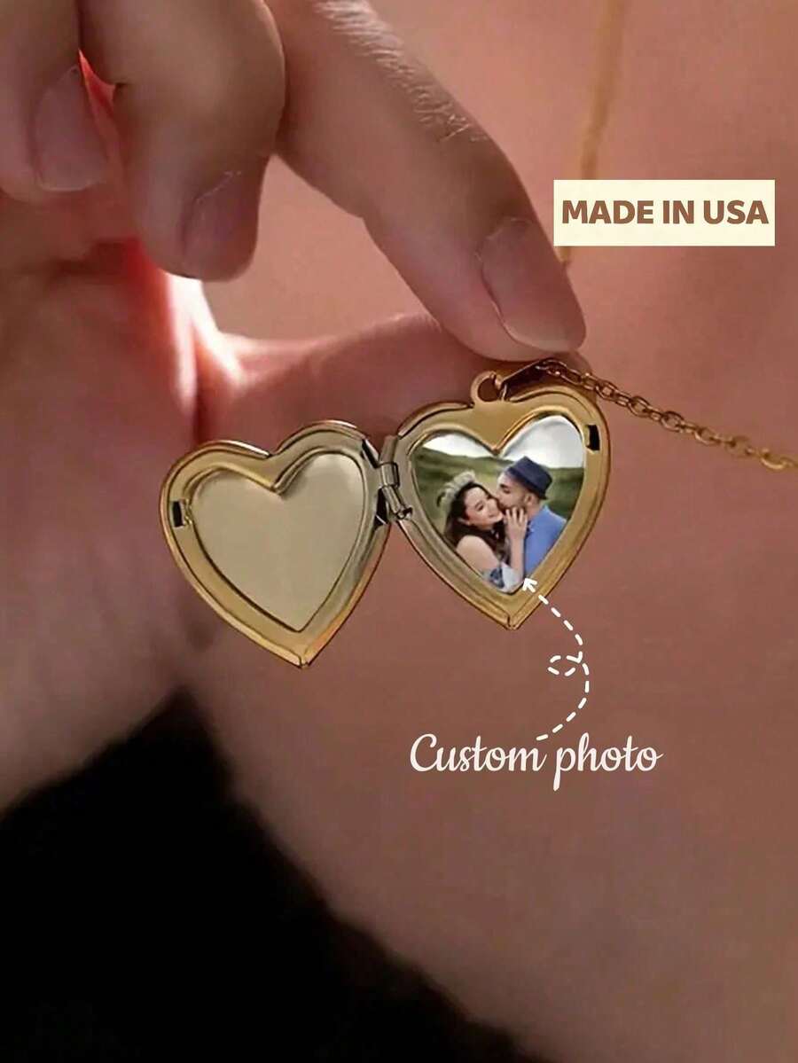 1 Customized Personalized Photo Love Pendant Necklace, Made Of Stainless Steel Material, With Creative, Elegant, Classic And Versatile Customized Photos For Daily Wear. Warm Jewelry Gift For Ladies,Chic Autumn - 彩色 - 查看 1