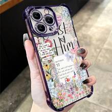 1pcs Floral Butterfly Scripture Phone Case Compatible With Apple Phone17 16 15 14 13 12 11 ProMax Xs Max XS X Antidrop Phone Case Camera Protection Phone Case Vintage Girlish Style Light Luxury Style Elegant Exquisite Fashion Can Be Given To Friends Can Be Given To Family Members As Gifts - 紫色 - 查看 4