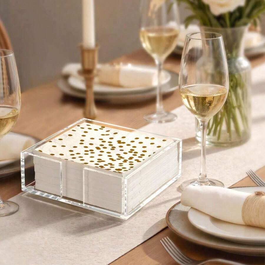 Estante acrílico para toallas de invitados, soporte transparente para toallas de papel de baño, soporte para pañuelos desechables, adecuado para baño, cocina, fiestas, bodas y diversas ocasiones - transparente - Ver 1