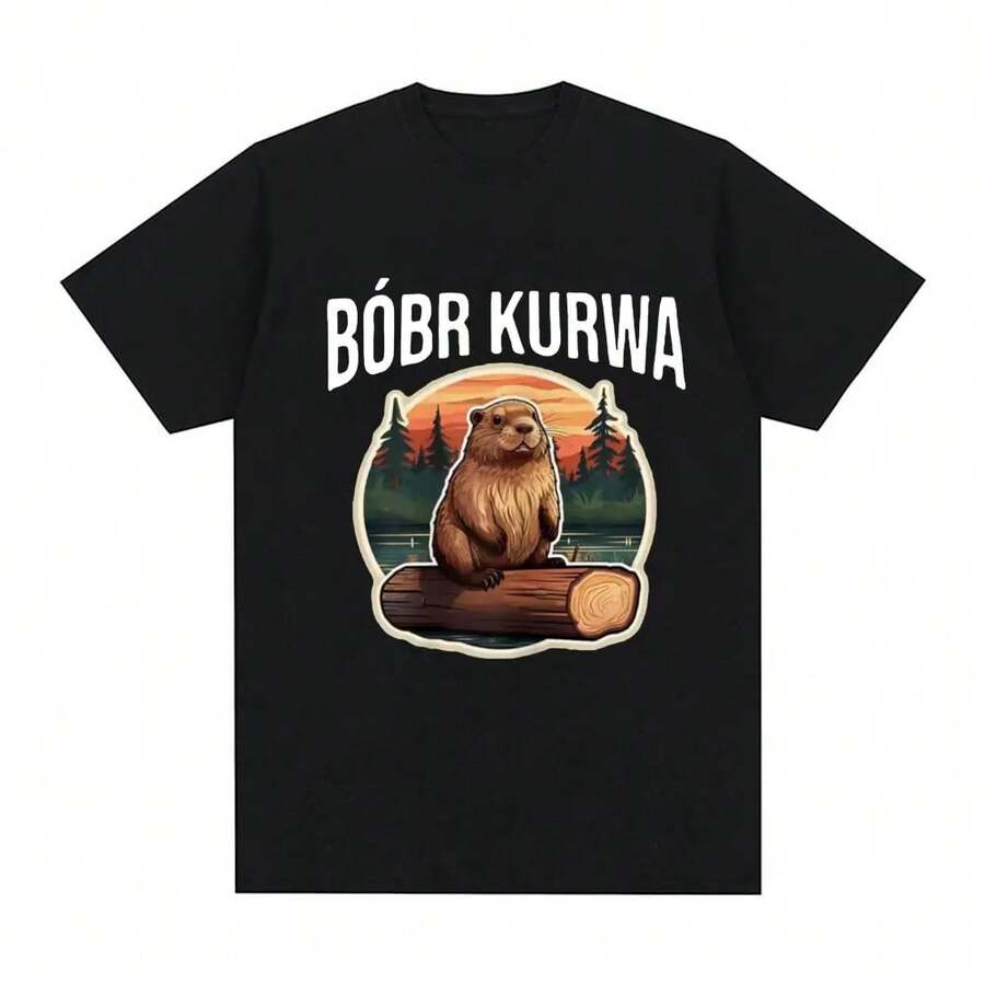 2026Bober Kurwa Bobr Camiseta Divertida Meme Gráfica Moda para Hombres y Mujeres Hip Hop Camisetas de Manga Corta Sueltas 100% Algodón Camiseta Cómoda - Negro - Ver 1