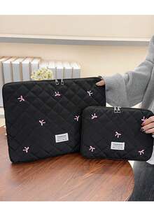 1个可爱蝴蝶结刺绣学生笔记本电脑保护套，适用于11英寸/13英寸/15英寸笔记本电脑，可作文件袋、笔记本电脑内袋、手提包，兼容Macbook、华硕笔记本电脑，适合女生、青少年和大学生使用，兼容iPad Air 4/5、Pro 11、Mini 5/6等机型，防震保护套，适用于9-15英寸笔记本电脑，防水，是旅行必备佳品。 - 黑色 - 查看 5