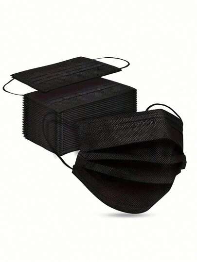 100 Mascarillas desechables negras, con tres capas para mayor respirabilidad y comodidad, con elásticos para las orejas, adecuadas para uso en el hogar y la oficina, proteja de inmediato a usted y a su familia.