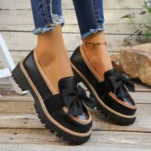 Women's Fashion New Loafers Shoes Shoes Bowknot Thick Sole, All Season - Black - View 4
