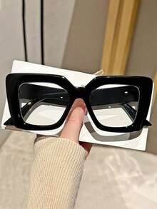 1 pieza/2 piezas Gafas de mujer con montura cuadrada de estampado de leopardo y lentes transparentes, de estilo casual y patrón de unicolor, adecuadas para uso diario, combinación de atuendos, senderismo, negocios, festivales, fiestas, fotografía callejera, se adaptan a todos los tipos de rostro, gafas de alta calidad, excelente como regalo, accesorio de moda - transparente - Ver 7