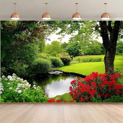 1pc, Spring Wonderland Garden Photography Backdrop, Vinyl Colorful Flowers Mushrooms Baby Shower Home Decor Photo Booth Photo Studio Props 209.8X149.86 Cm/239.78X179.83 Cm