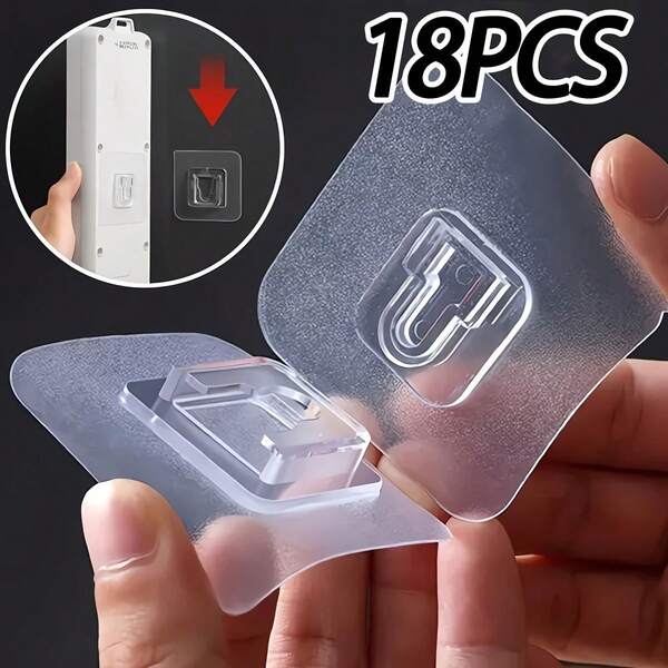 18 Piece Set - Practical No Drilling Hook - Casual Style, Easy To Install, Seamless Multifunctional Wall Hook, Suitable For Routers, Sockets, Photo Frames, Remote Controls - Waterproof, Suitable For Kitchens, Bedrooms, Bathrooms, Offices, A Total Of 9 Sets.