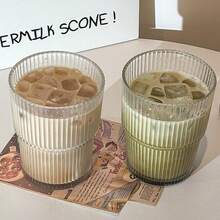 14 OZ Glass Cups With Lids And Straws Iced Coffee Cups With Lids Clear Ribbed Glassware Glass Tumbler For Coffee Smoothie Cocktail Ice Tea - 450ml trong suốt - Xem 2