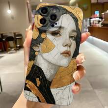 2026 nueva funda de teléfono esmerilada, funda de teléfono con diseño artístico de retrato de mujer en oro y negro para iPhone 17 15 14 13 12 11 Pro Max  Galaxy S23 S22 S21 S20 Fe Ultra, funda protectora para teléfono, regalo para él y ella, regalo de San Valentín o cumpleaños - Blanco antiguo - Ver 4