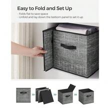 Storage Cubes, 13-Inch Non-Woven Fabric Bins With Double Handles, Set Of 6, Closet Organizers For Shelves, Foldable, For Clothes, Classic Black UROB033B01,13inchLx13inchWx13inchH,ClassicBlack - 經典黑色 - 查看 7