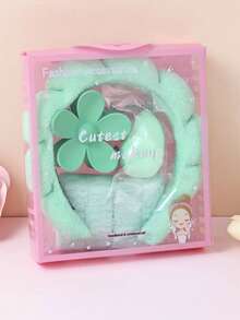 5件套女孩海绵SPA头带和腕带套装，毛巾布头带洁面组合套装，海绵SPA头带可用于洗脸或护肤，配有腕带和大花朵发夹礼盒，非常适合卸妆、敷面膜、护肤、派对礼品和日常使用。 - 彩色 - 查看 18