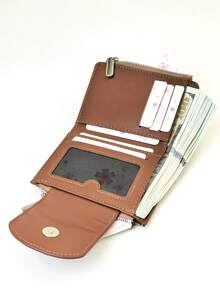 Women's Short Wallet Woven Texture Soft Refined PU Wallet Fashion Snap Closure Dual Zipper Large Capacity Multi-Function Wallet Card Holder Lightweight Minimalist Clutch Suitable For Holiday Gifts For Men Wallet Mini Wallet Purse Wallet Small Wallet - Brown - View 6