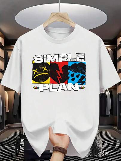 Camiseta Gráfica PLAN SIMPLE para Hombre - Camiseta Casual de  Negra con Diseño Colorido, Cuello Redondo, Mangas Cortas, Lavable a Máquina para el Verano